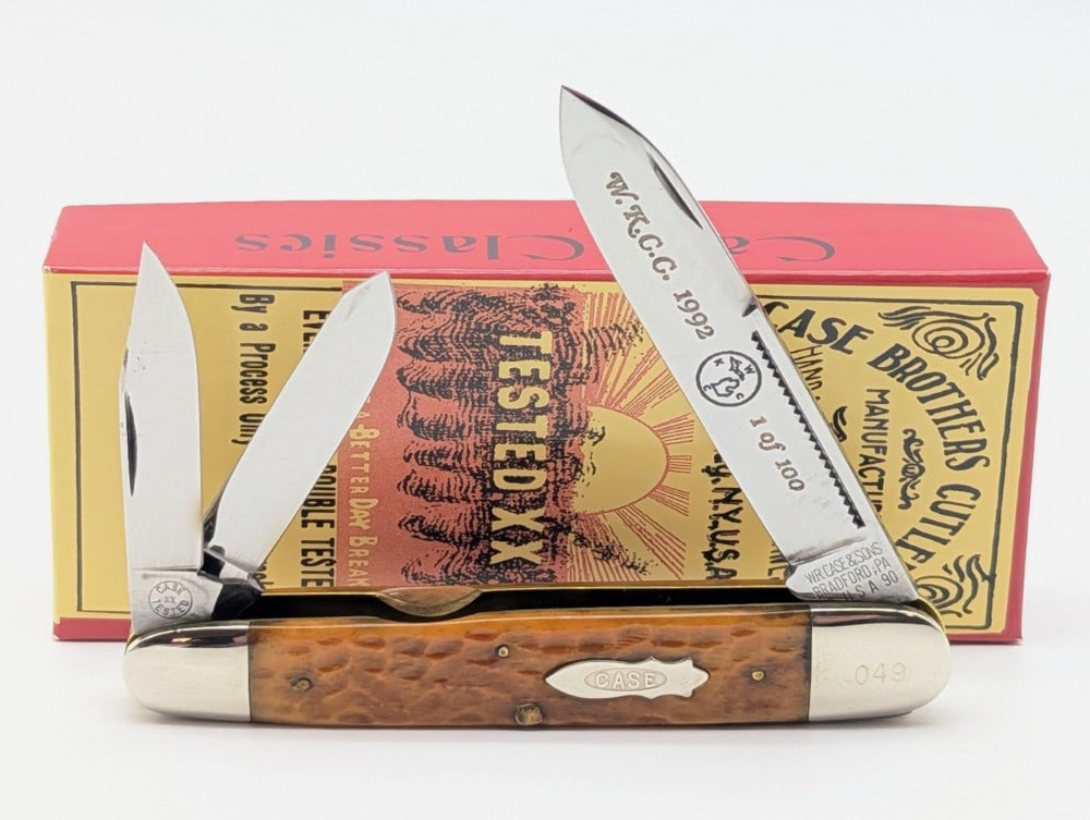 Ltd 1990 Case XX Classic WKCC Honey Bone Cigar Whittler 6391 w/ Box: Knife is numbered 049 of 100, and is in very nice condition with light scuffs on the bolsters from handling. Overall measures 4-5/8in when closed.