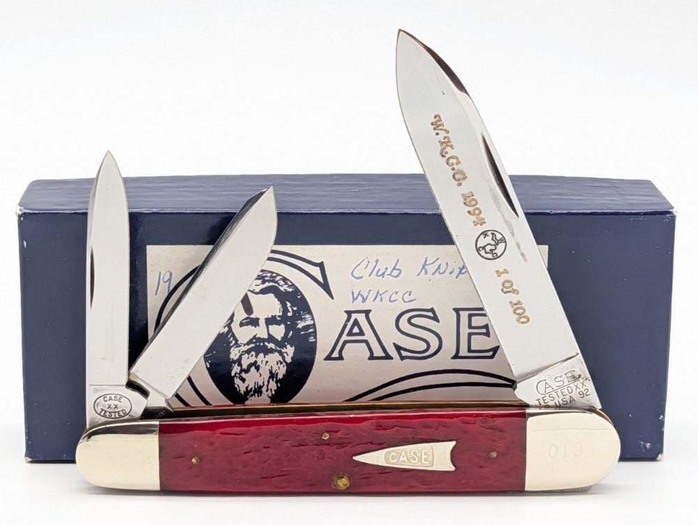 Ltd 1992 Case XX Classic WKCC Red Bone Cigar Whittler 6391 w/ Box: Knife is numbered 019 of 100, and is in very nice condition with light scuffs on the bolsters from handling. Overall measures 4-5/8in when closed.
