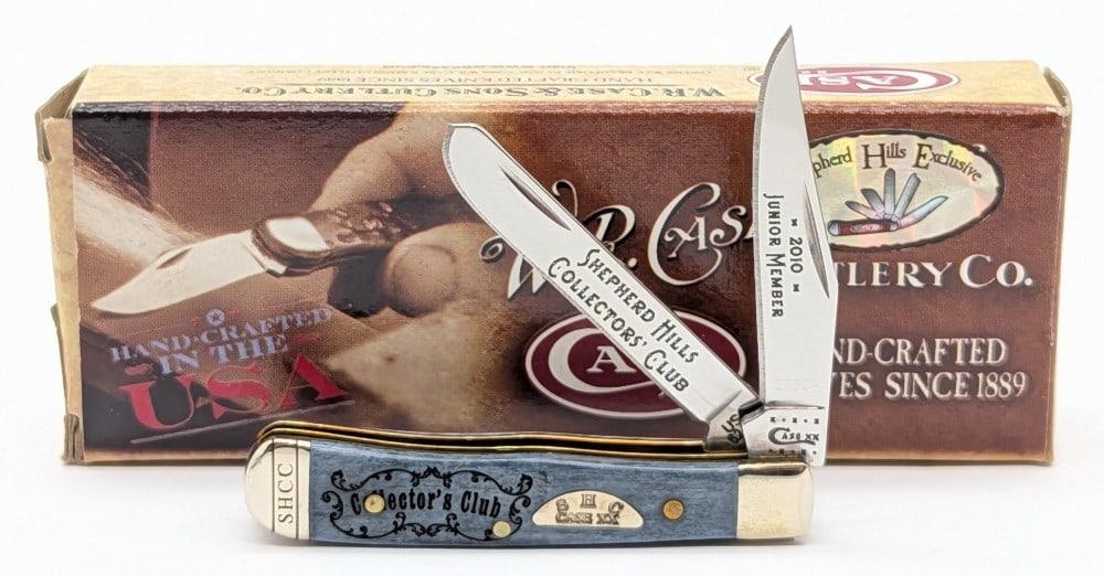2010 Case XX SHCC Junior Member Black Bone Tiny Trapper 62154 w/ Box: Knife is numbered 2730A, and is in very nice condition with light tarnishing from handling. Overall measures 2-3/8in when closed.