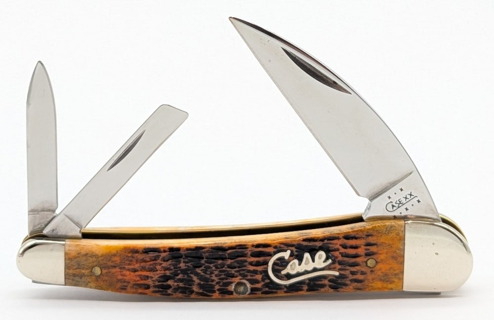 2002 Case XX Silver Script Autumn Bone Seahorse Whittler 6355WH: Knife is in very nice condition with light scuffs on the bolsters from handling. Overall measures 4in when closed.