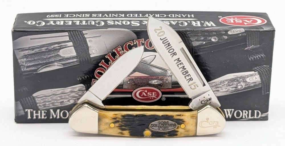 Ltd 2015 Case XX Collector's Club Jr. Member Dark Anique Bone Baby Butterbean 62132 w/ Box: Knife is numbered 073, and is in like new condition. Overall measures 2-3/4in when closed.