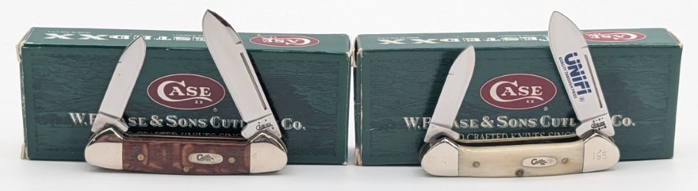 2001 & 06 Case XX Antique Bone & Lace Wood Baby Butterbeans w/ Boxes: Knives are in like new condition. Overall measures 2-3/4in when closed.
