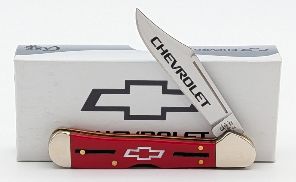 2025 Case XX Chevrolet Red Synth Mini Copperlock 41749 w/ Box: Knife is in like new condition. Overall measures 3-5/8in when closed.
