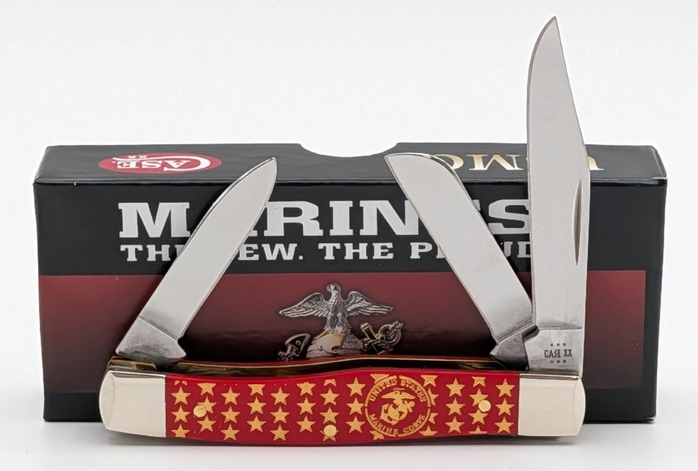 2024 Case XX USMC Red Synth Medium Stockman 43032 w/ Box: Knife is in like new condition. Overall measures 3-1/2in when closed.