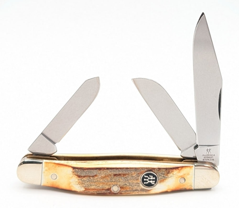 J.A. Henckles Stag Stockman: Knife is in very nice condition with minimal scuffs from handling. Overall measures 4in when closed.