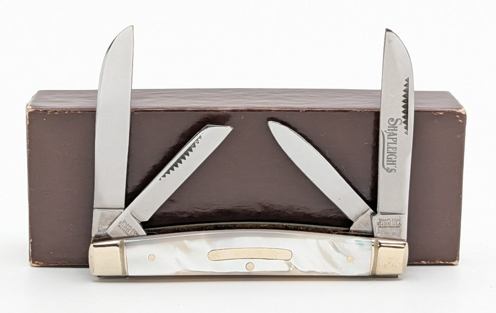 Shapleigh Mother of Pearl Congress Knife w/ Box: Knife is in like new condition. Overall measures 3-1/2in when closed.