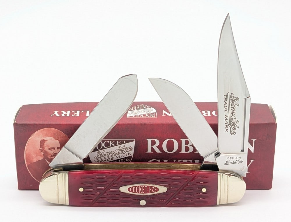 Robeson Shuredge Red Bone Even End Jack Knife ROB633865 w/ Box: Knife is in like new condition. Overall measures 4-1/4in when closed.