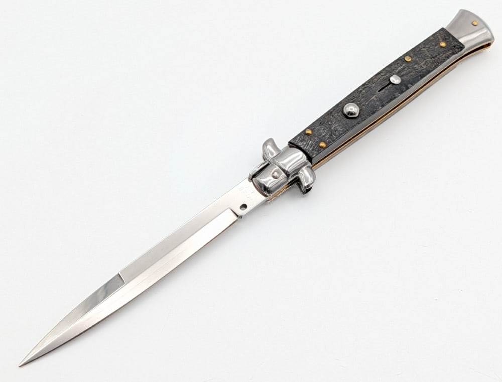 Frank B 11in Rams Horn Stiletto Switchblade Knife: Knife is in like new condition. Overall measures 6in when closed.