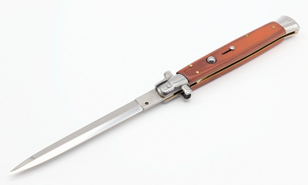 AKC 13in Smooth Wood Switchblade Knife: Knife is in like new condition. Overall measures 7-1/4in when closed.