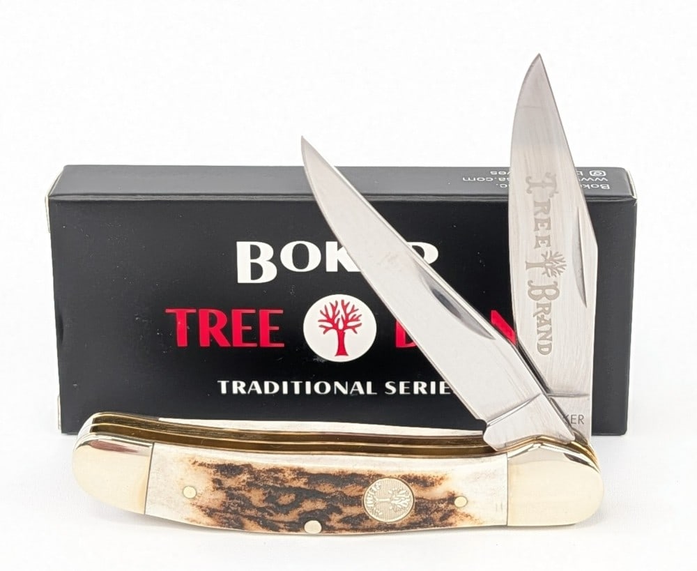 NIB Boker Tree Brand Stag Sowbelly Jack Knife: Knife is in new condition. Overall measures 3-5/8in when closed.