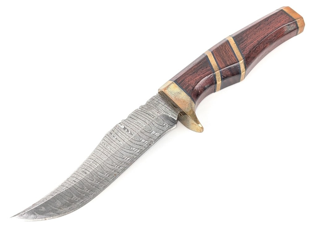 Custom BJK Damascus Smooth Wood Little Bowie Knife (1 of 5)