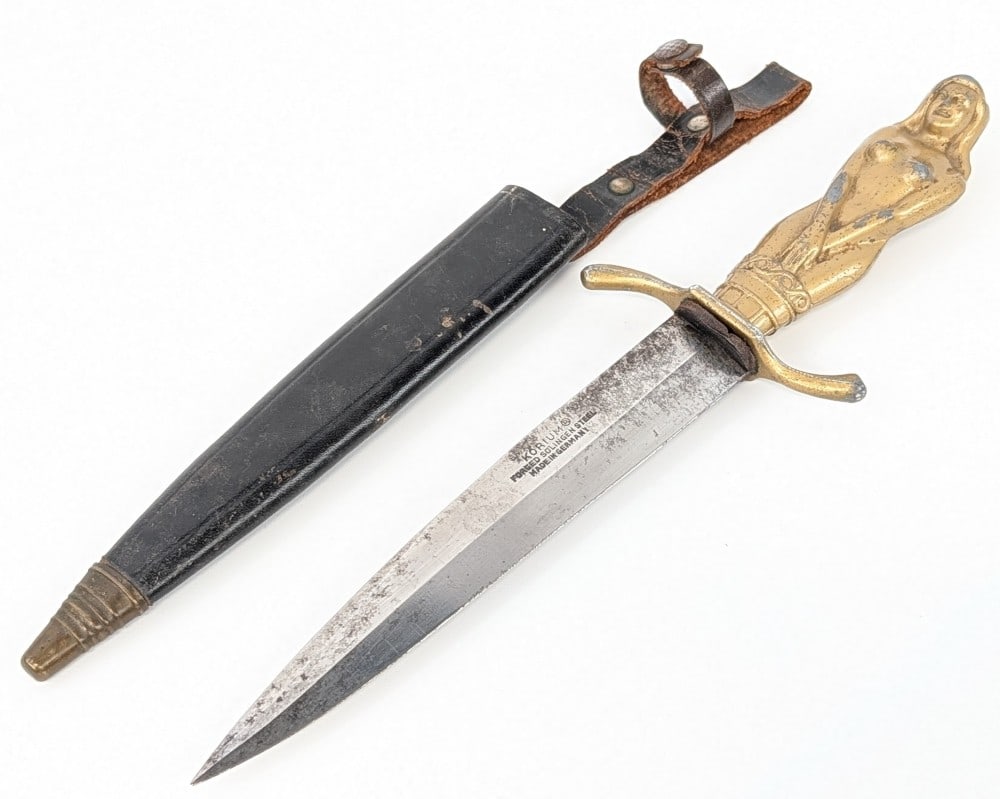 Korium Brass Nude Lady Fixed Blade Knife w/ Sheath (1 of 6)