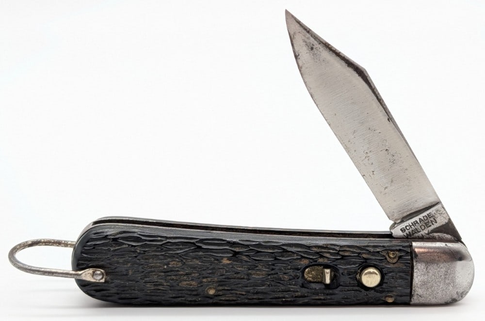 Schrade Walden Rough Black Press Button Switchblade Knife (1 of 5)