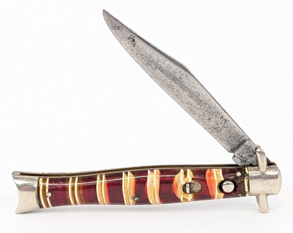 Remington Candy Stripe Celluloid Bowtie Fishtail Switchblade Knife R645 (1 of 4)