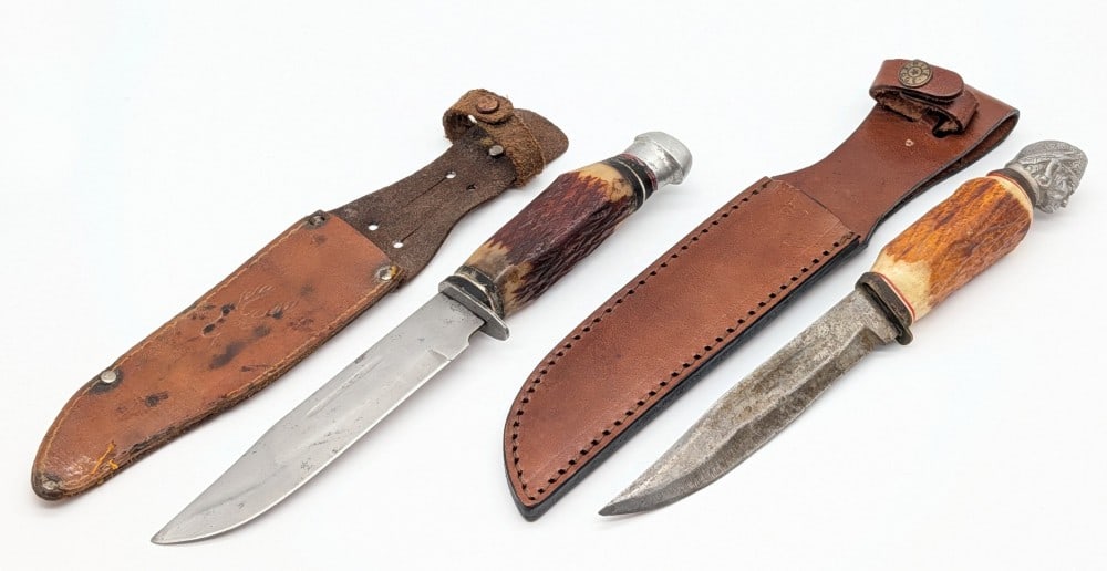 (2) Japanese Faux Stag Hunting Knives w/ Sheaths (1 of 8)