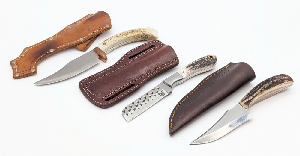(3) Custom Stag Handle Fixed Blade Knives w/ Sheaths (1 of 7)