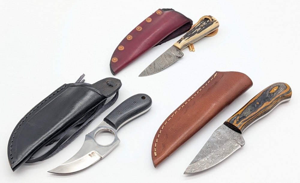 (3) Custom Fixed Blade Hunting Knives w/ Sheaths (1 of 13)