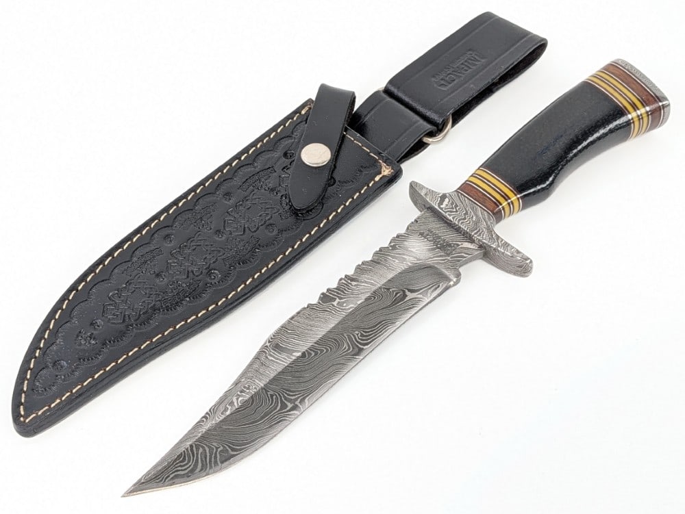 Impact Custom Knives Damascus Black Canvas Micarta Bowie Knife w/ Sheath (1 of 6)