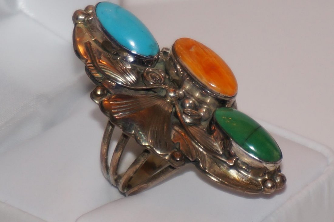 Vintage Navajo Sterling Silver Multi Stone Ring Signed: Vintage Navajo Sterling Silver Multi Stone Ring Signed S. Har Sterling Size 10 13.3 Grams