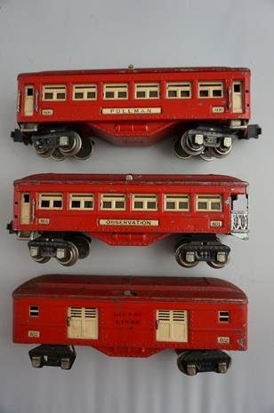 Lionel Prewar Lot Of 3 #600 Pullman Car, #601: Lionel Prewar Lot Of 3 #600 Pullman Car, #601 Observation Car, #602 Baggage Car