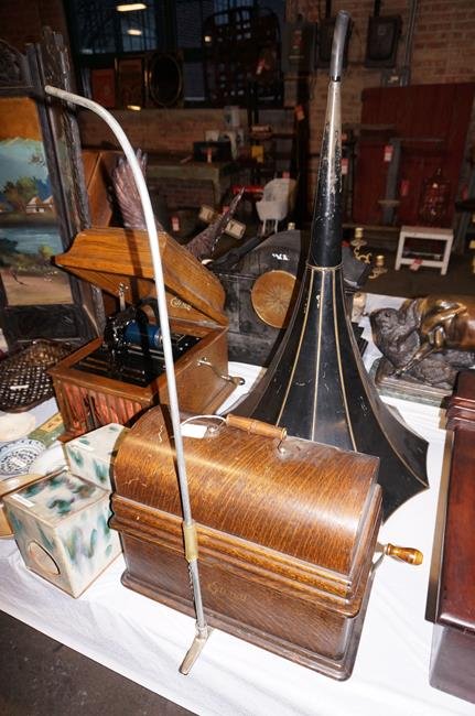 Antique Edison Cylinder Player With Horn: Antique Edison Cylinder Player With Horn