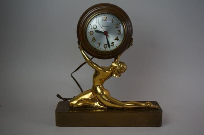 Sessions Art Deco Nude Woman Clock 12-1/2" Tall 11-1/4": Sessions Art Deco Nude Woman Clock 12-1/2" Tall 11-1/4" Wide