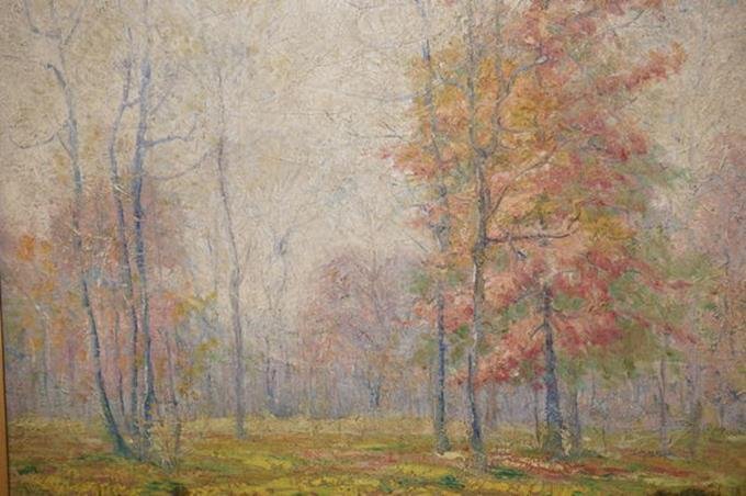 1915 Oil Painting on Canvas Titled "Schafers Woods": 1915 Oil Painting on Canvas Titled "Schafers Woods" East Gary, Indiana By Artist George Stocker 23-1/2" x 27-1/2" Framed 22" x 18" Painting
