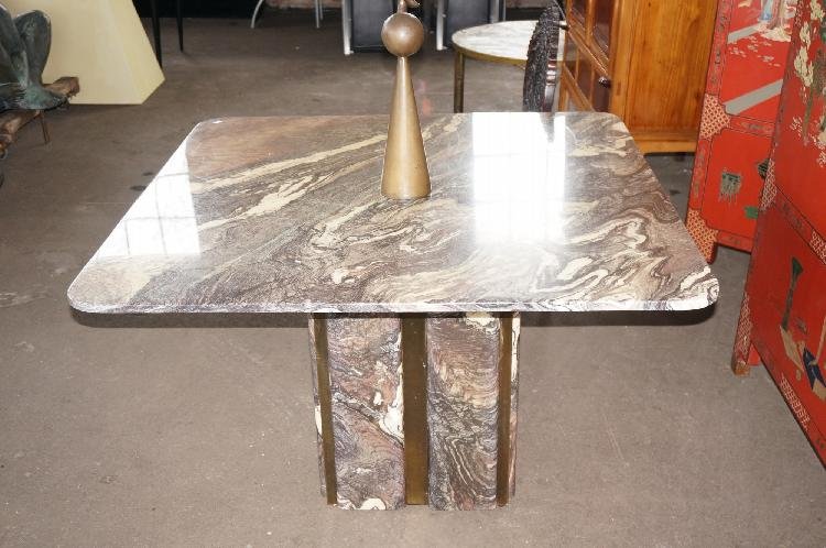 Mastercraft Marble Table with Bronze Insert Panels: Mastercraft Marble Table with Bronze Insert Panels, 45" Square x 28" High