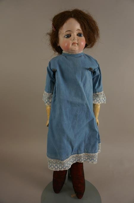 Antique 22" Papier Mache Doll Unusual Cloth Body With: Antique 22" Papier Mache Doll Unusual Cloth Body With Papier Mache Head & Lower Arms