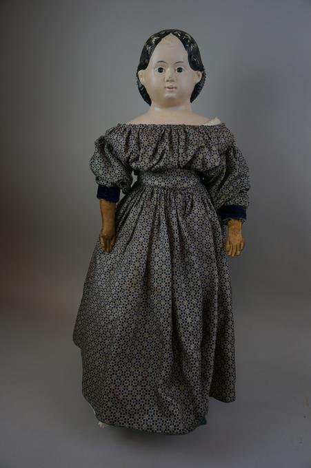 Antique 24" Griener Papier Mache Doll With 1858 Label: Antique 24" Griener Papier Mache Doll With 1858 Label Leather Arms & Cloth Body