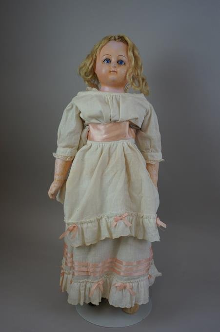 Antique 21" Wax Over Papier Mache Doll Unmarked: Antique 21" Wax Over Papier Mache Doll Unmarked