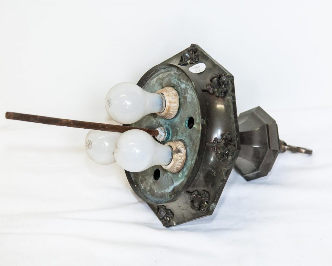 Antique Metal Light Fixture: 3-Light, Dimensions: 22" Tall 12" Diameter