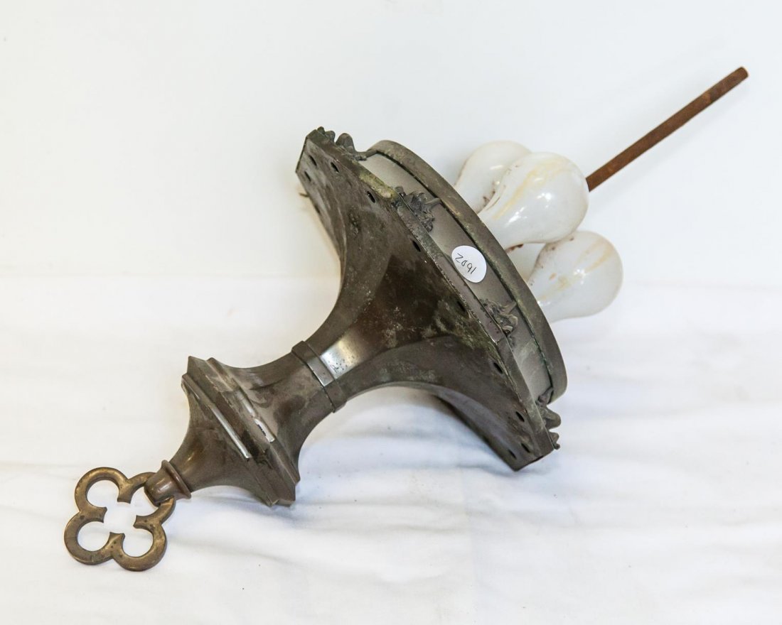 Antique Metal Light Fixture: 3-Light, Dimensions: 22" Tall 12" Diameter