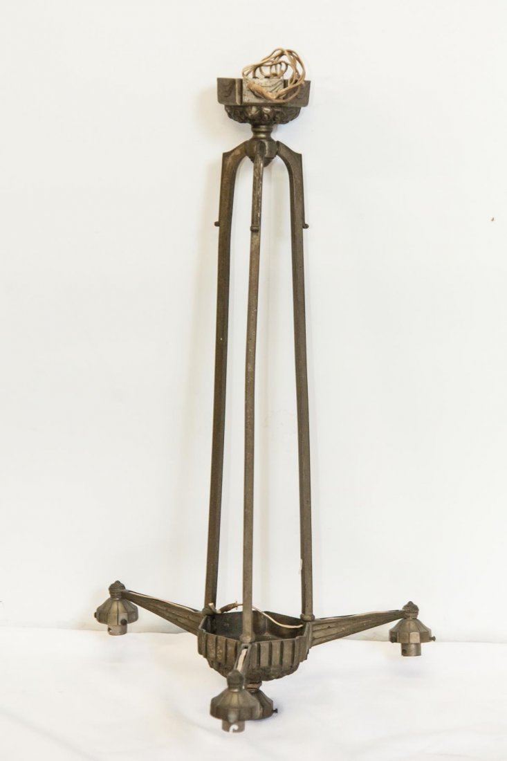 Art Deco Hanging Light Fixture: Gold Paint, Dimensions: 28" x 17"