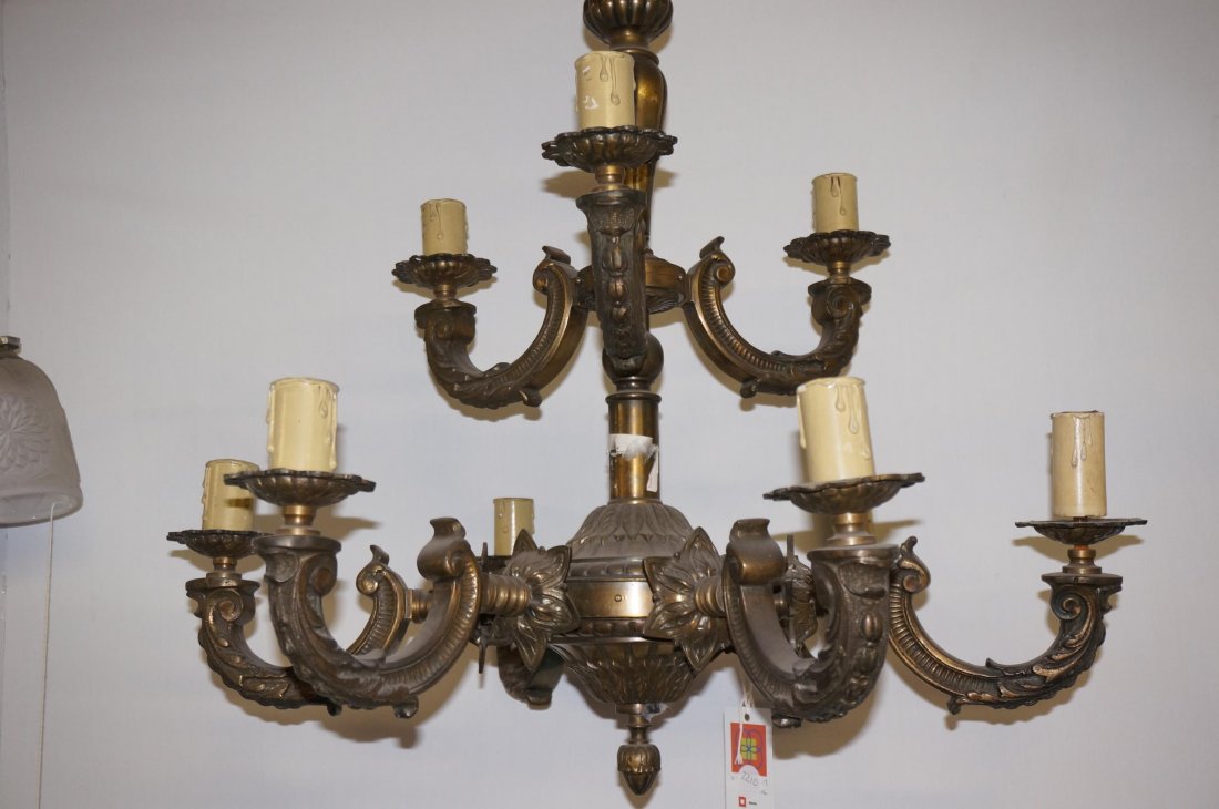 Antique Bronze Ten Light Fixture: Great Quality, Dimensions: 36" Tall 24" Across