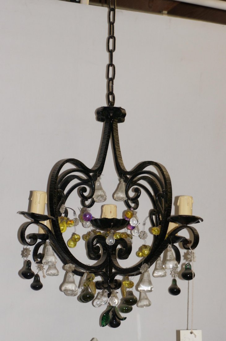 Argentine Iron Light Fixture with Crystal Fruit: Decorative, Dimensions: 52" Tall 26" Across