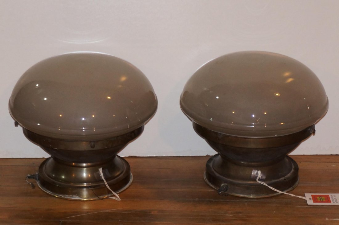Lot of Two American Light Fixtures: Curved Glass, Dimensions: 10" x 10" x 8"