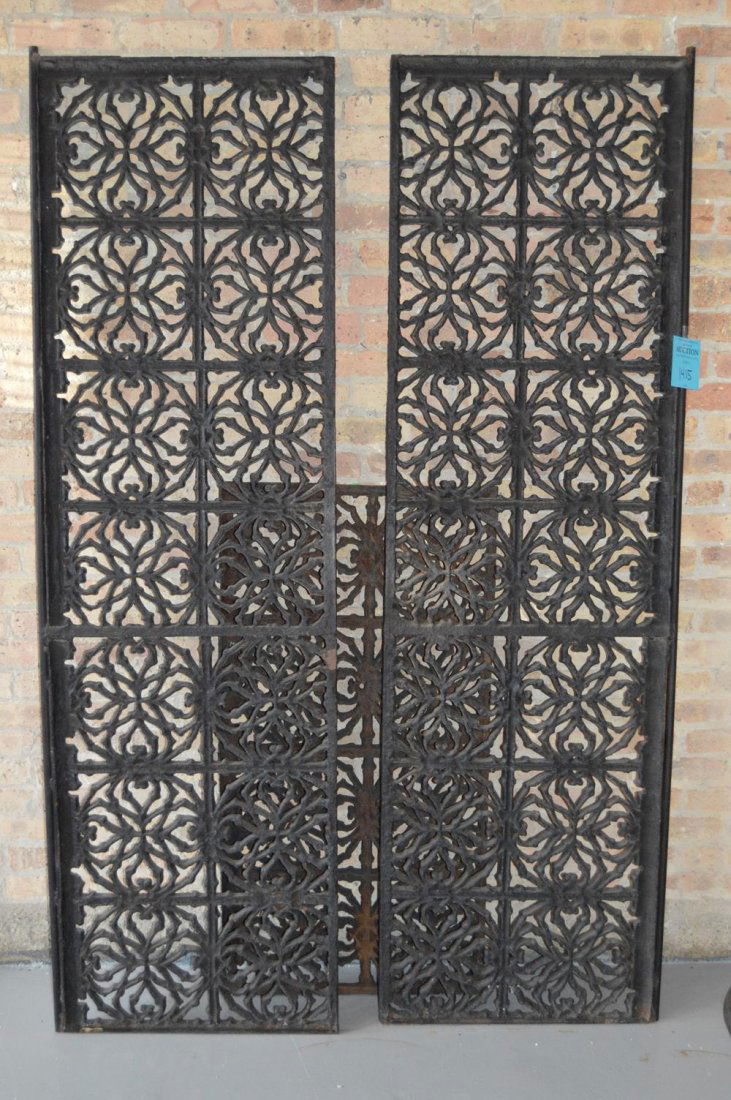 Lot of Three Cast Iron Panels: Early Frank Lloyd Wright Design For a Fire Escape Landing, Dimensions: LOT OF 3 82-1/2" X 24-1/2" X 1-1/4