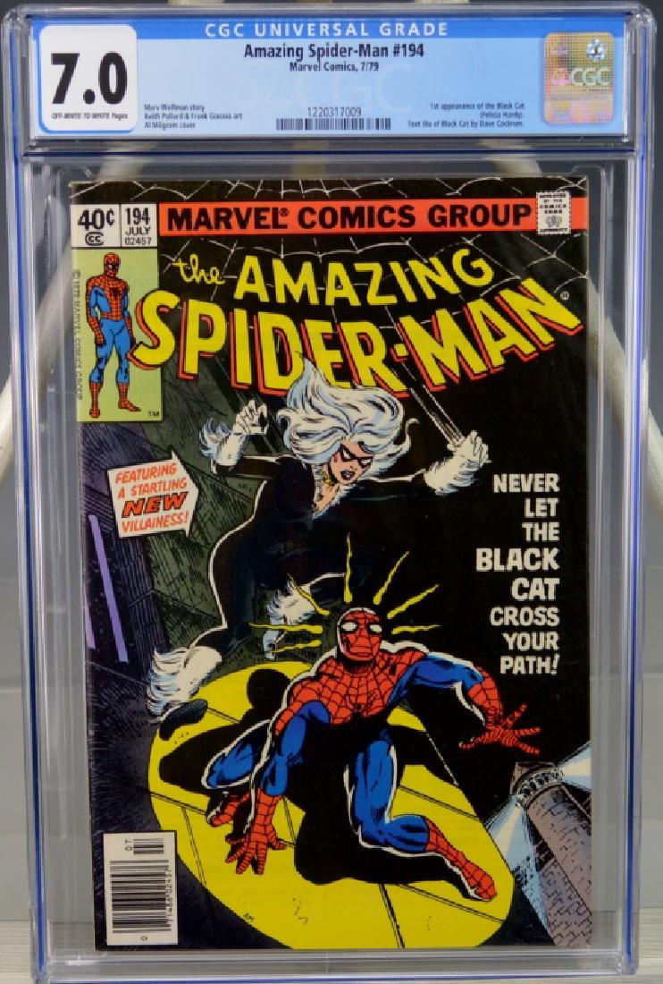 Amazing Spider-man #194, 1st Black Cat App.: Includes Amazing Spider-man #194-1979, 1st App. of the Black Cat (Felicia Hardy) text illo of Black Cat by Dave Cockrum. Pollard, Giacola & Milgrom art. CGC 7.0