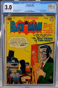 Batman #68 Two Face II & Harvey Dent CGC: Includes Batman #68-1951, Two Face II (Paul Sloane) cover and story. Harvey Dent app. bondage cover & Atomic Explosion Panels. Bob Kane, sprang, mortimer art.