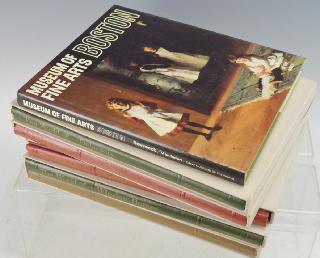 Coffee Table Book Grouping: Includes (6) books. (5) book series The World of Vermeer, The World of Michelangelo, The World of Leonardo, The World of Delacroix, The World of Winslow Homer. Museum of Fine Arts Boston. Largest meas