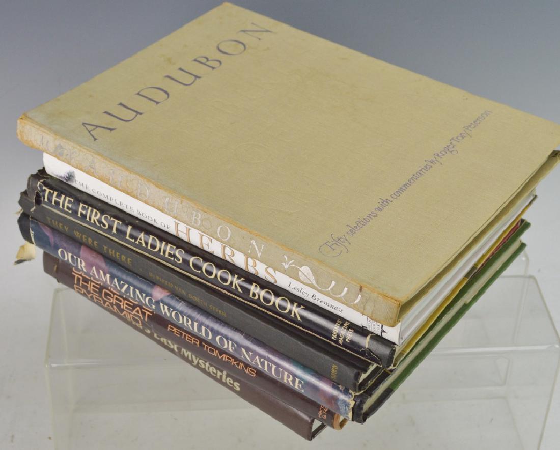 Coffee Table Book Grouping: Includes (7) books. Secrets of the Great Pyramid, The World's Last Mysteries, They Were There, Our Amazing World of Nature, Audubon, The Complete Book of Herbs, The First Ladies Cook Book. Largest mea