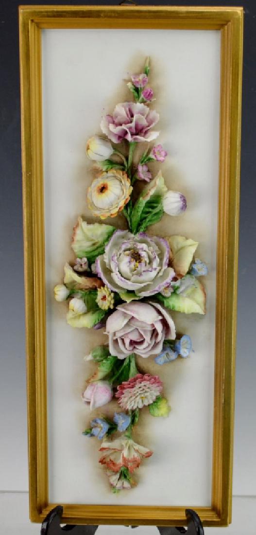 Capodimonte Framed Porcelain Wall Plaque: Includes Capodimonte framed porcelain floral wall plaque made in Italy. Measures unframed,15.5"x5.5"