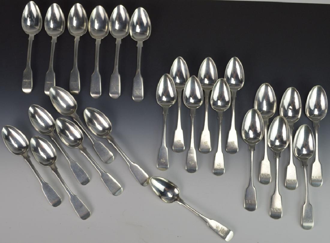 English Sterling Silver Teaspoon Grouping: Includes (6) English Hallmarked sterling silver spoon, appears to be Jonathan Hayne, dated to 1835 with what appears to be a double headed eagle on the handles. (6) William Sumner sterling silver spoo