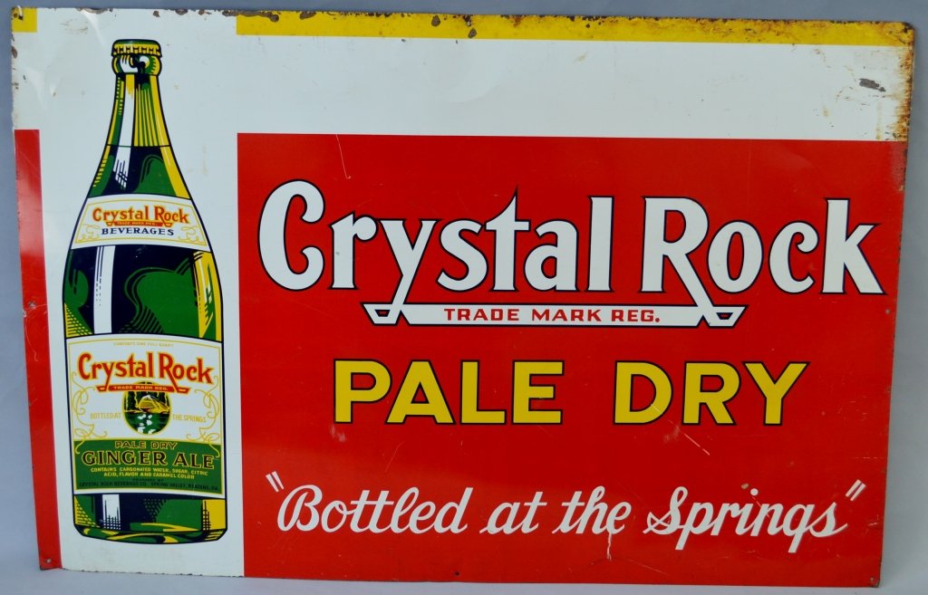 Vintage Crystal Rock Ginger Ale Sign: A Vintage Crystal Rock Pale Dry Ginger Ale Sign measuring approx. 35.5" by 23.5"
