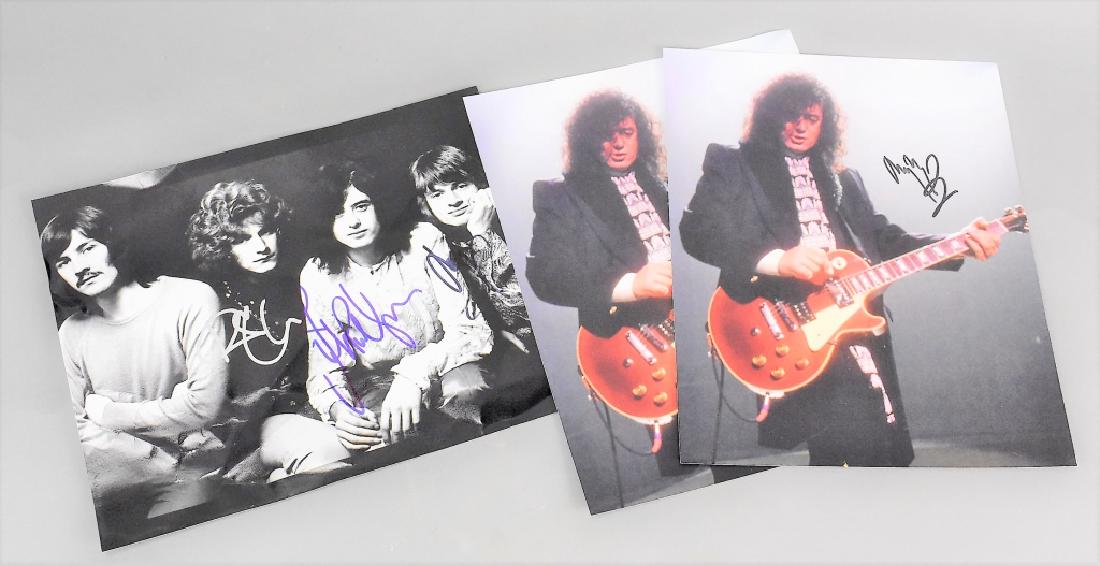 Led Zeppelin Autograph Grouping: Includes: (3) signed Led Zeppelin Autographs, one is signed by Robert Plant, Jon Paul Jones, and Jimmy Page, and the other two are signed by Robert plant, measuring: (3) 8" x 10"