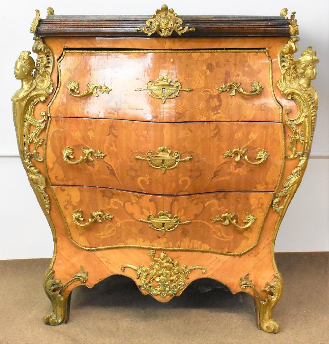 French Marble Top Commode with Bronze Mounts: French commode with marble top and super ornate bronze mounts of females. measuring: 30" 17" x 38"