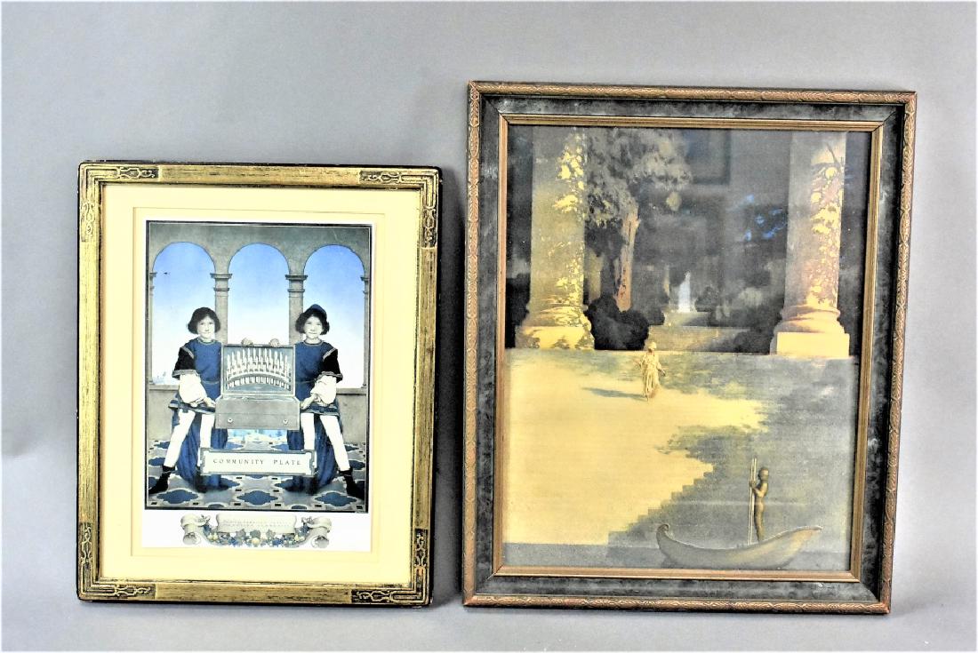 Maxfield Parrish Print Grouping: Grouping includes Maxfield Parrish Print 'Brazen Boatman' featured in the 1907 Ladies Home Journal, measuring approx. 11" by 8.5", not including frame and the Maxfield Parrish 'Community Plate Silver'