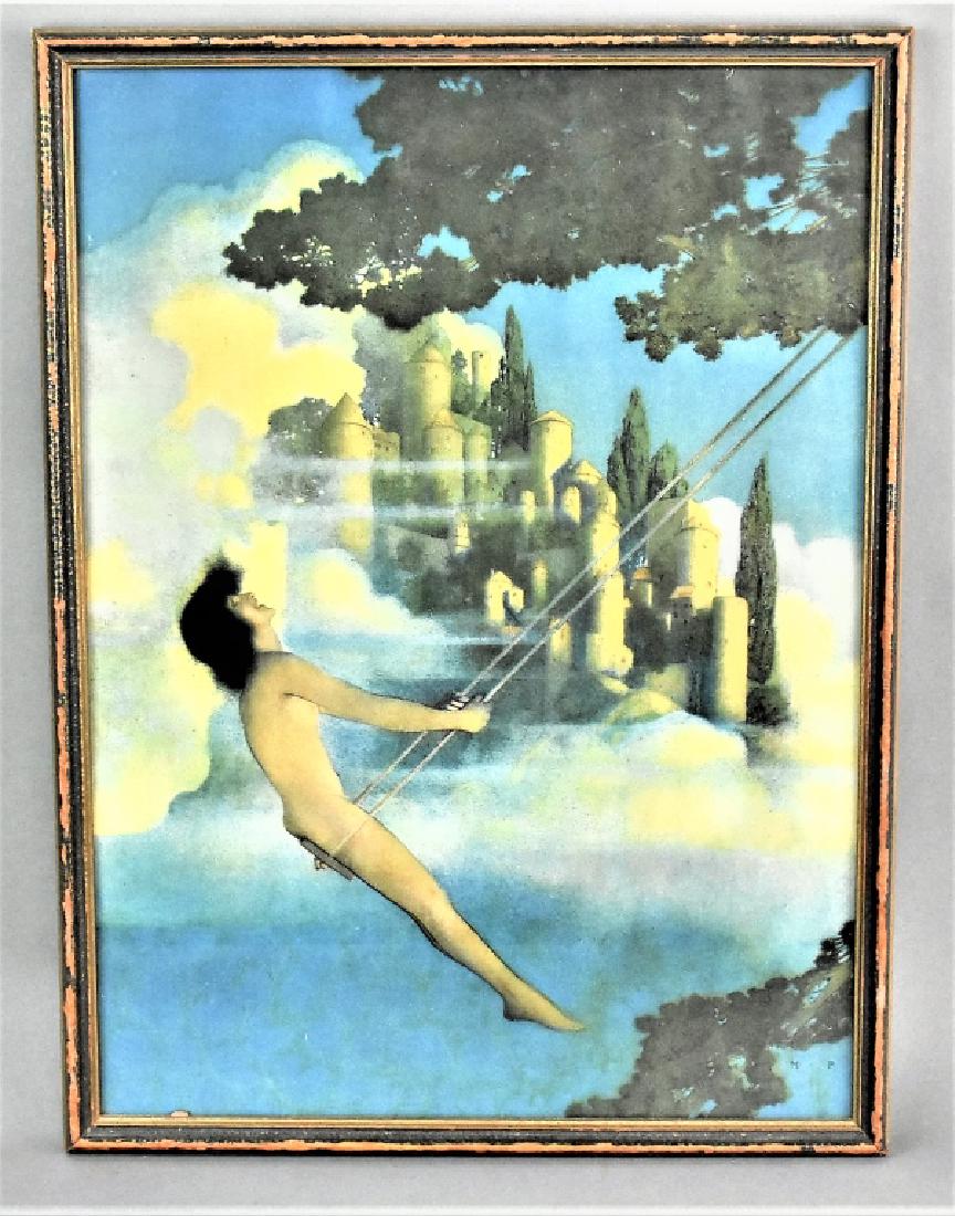 Maxfield Parrish Dinkey Bird Print: A Maxfield Parrish Print titled 'Dinkey Bird,' illustrated for the Eugene Field poem of the same name. M.P monogram on bottom right. Measures approx. 10.5" by 14.5". Total weight is approx. 2lbs
