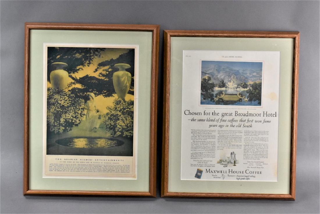 Maxfield Parrish Grouping: Grouping includes (2) pieces: (1) The Arabian Nights' Entertainments Illustration copyright 1906 by P.F. Collier and Son, double-glass framed and matted. Measures approx. 9.5" by 14", not including ma